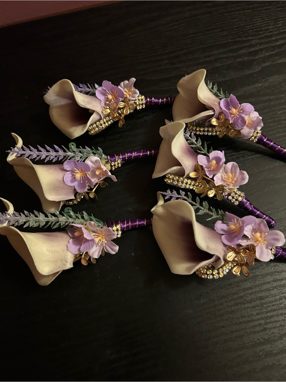 Purple & Cream Floral Boutonniere Set for Women Accessories